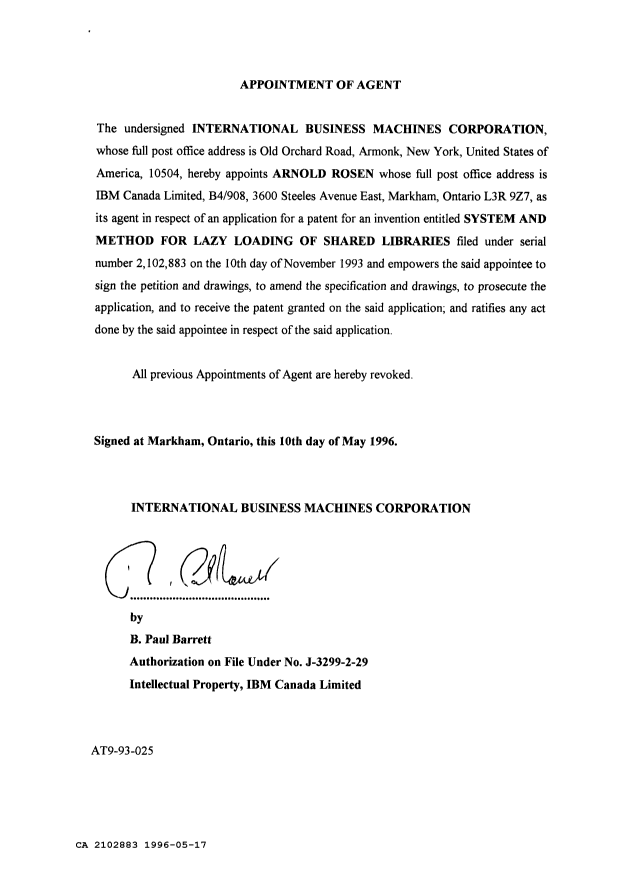 Canadian Patent Document 2102883. Prosecution Correspondence 19960517. Image 4 of 4
