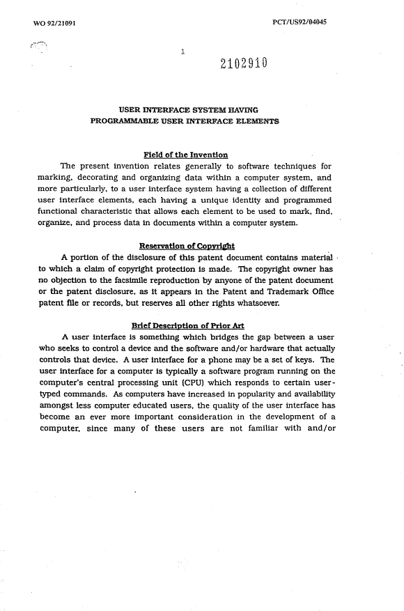Document de brevet canadien 2102910. Description 19940701. Image 1 de 29