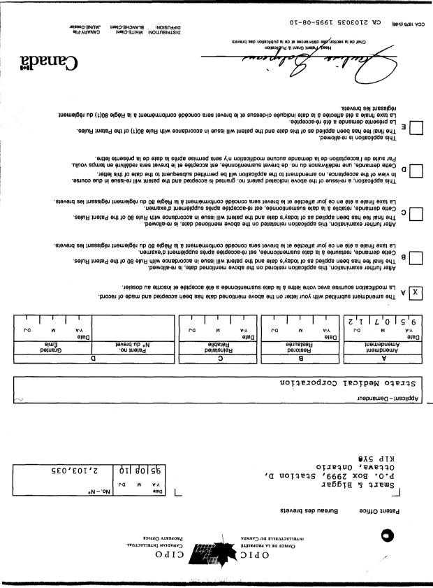 Canadian Patent Document 2103035. Office Letter 19950810. Image 1 of 1