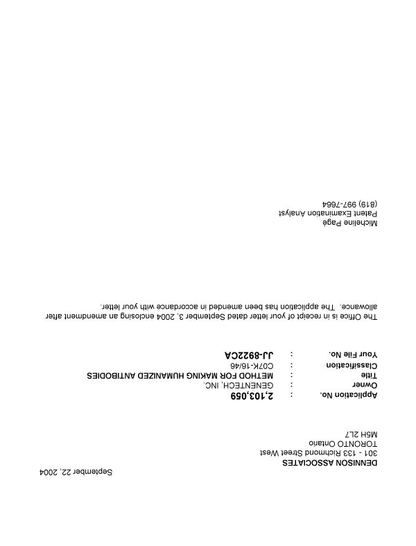 Canadian Patent Document 2103059. Prosecution-Amendment 20040922. Image 1 of 1