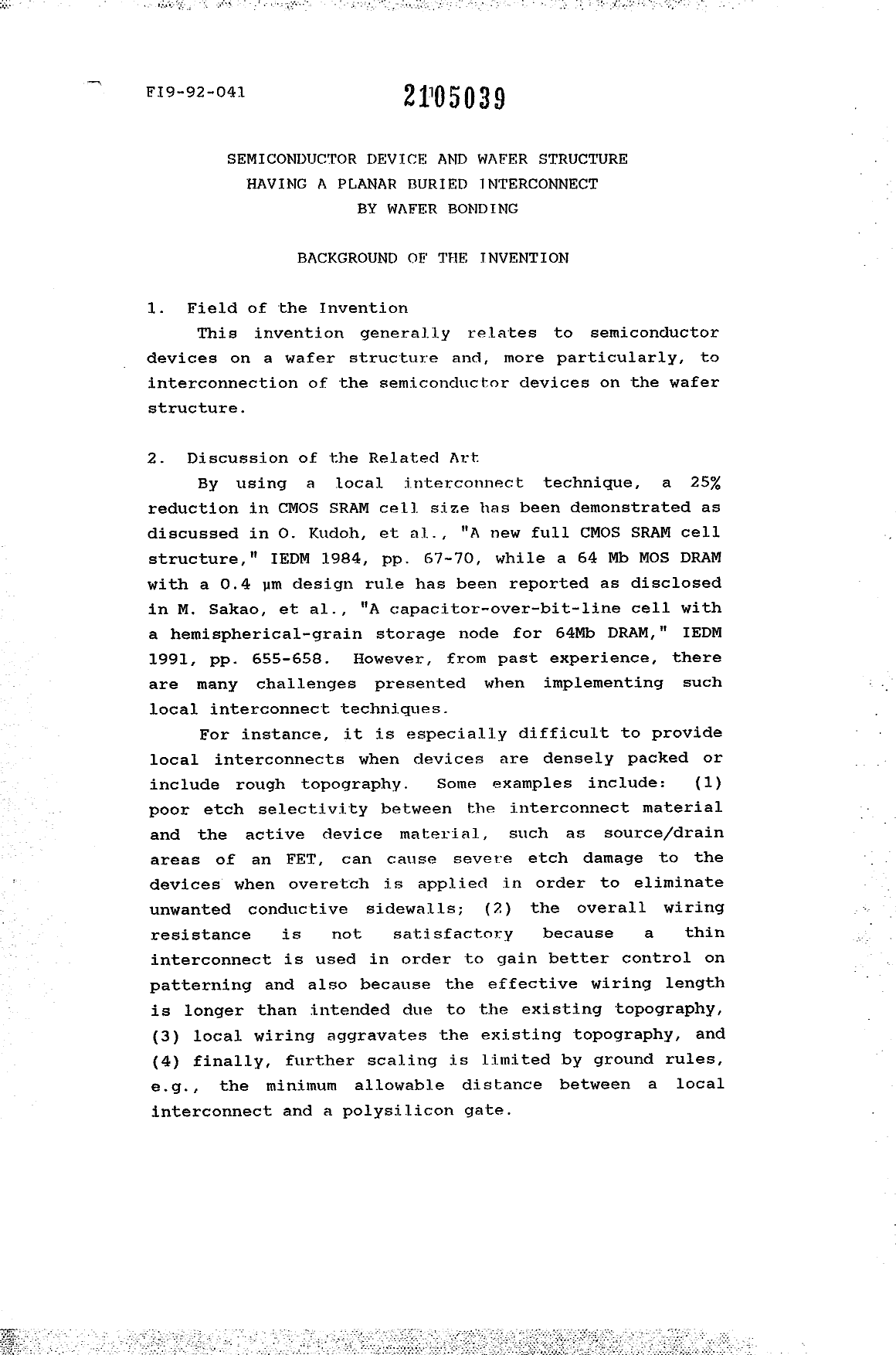 Canadian Patent Document 2105039. Description 19950610. Image 1 of 10
