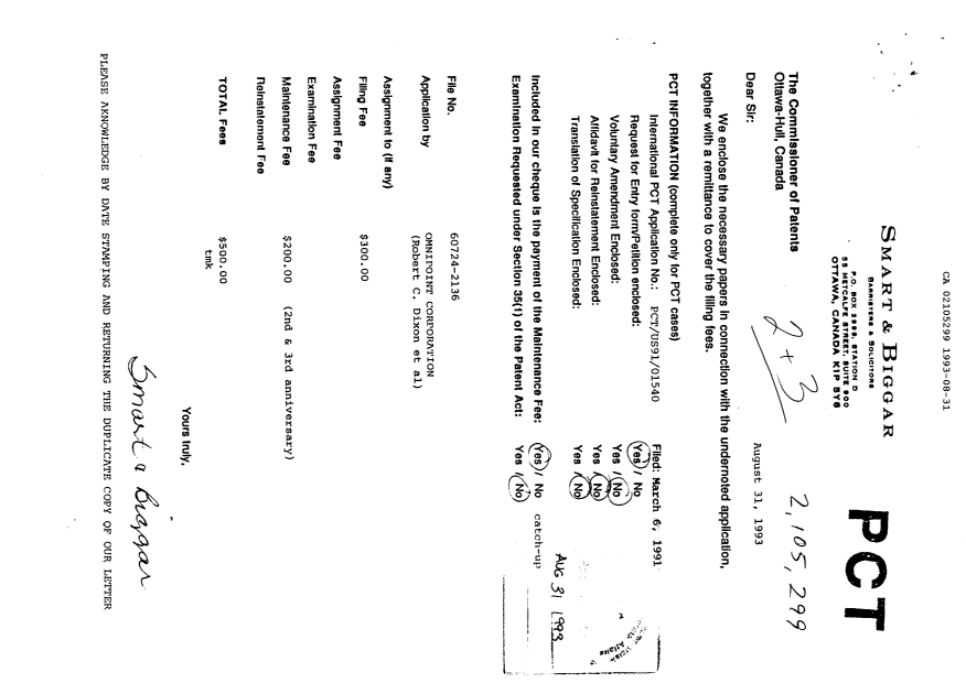 Document de brevet canadien 2105299. Taxes 19930831. Image 1 de 1