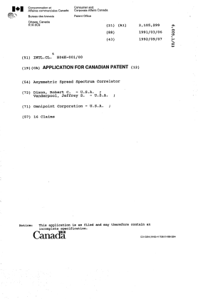 Document de brevet canadien 2105299. Page couverture 19940507. Image 1 de 1
