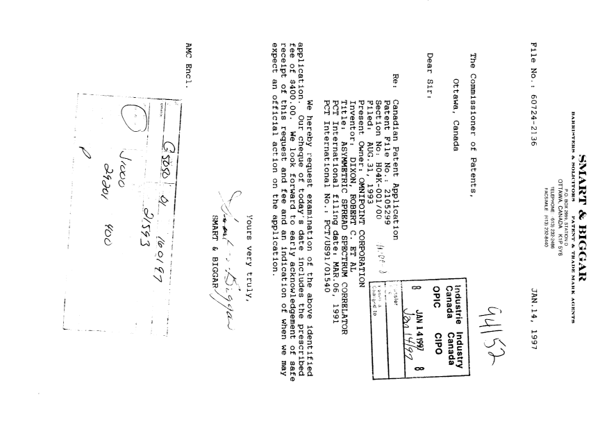 Document de brevet canadien 2105299. Poursuite-Amendment 19970114. Image 1 de 2