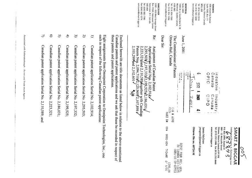 Document de brevet canadien 2105299. Cession 20010601. Image 1 de 28