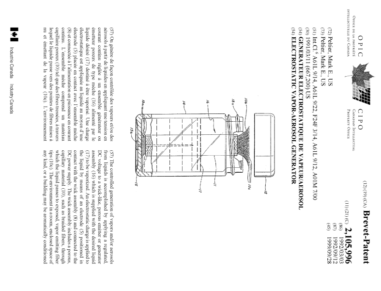 Document de brevet canadien 2105996. Page couverture 19990920. Image 1 de 2
