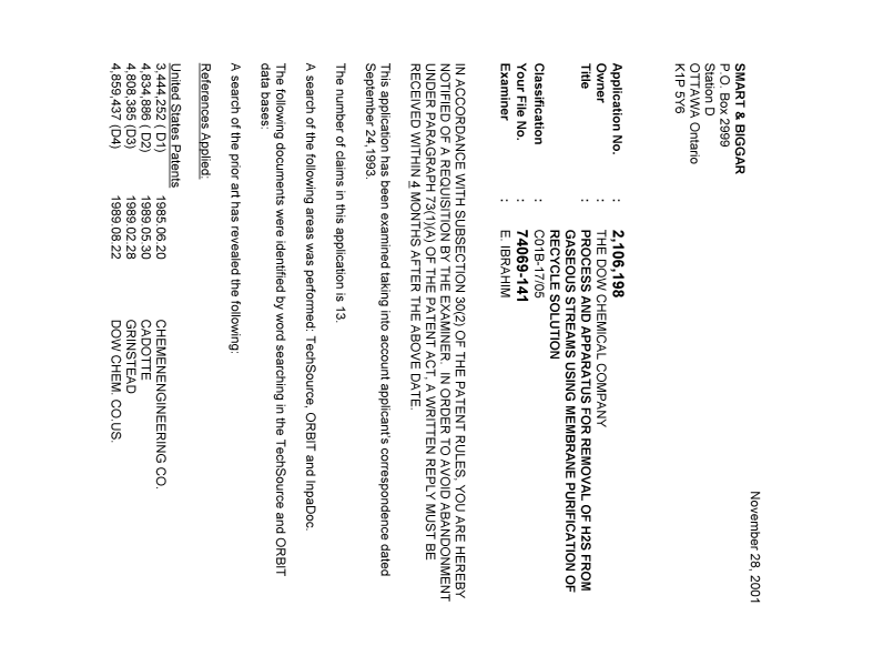 Document de brevet canadien 2106198. Poursuite-Amendment 20011128. Image 1 de 2