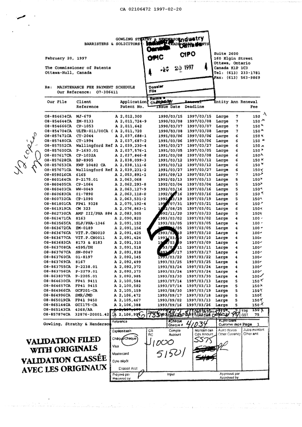 Document de brevet canadien 2106472. Taxes 19970220. Image 1 de 1