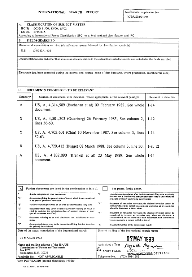 Document de brevet canadien 2106491. Rapport d'examen préliminaire international 19930917. Image 1 de 2