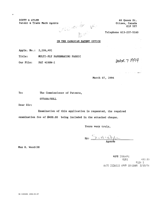 Canadian Patent Document 2106491. Prosecution Correspondence 19940307. Image 1 of 1