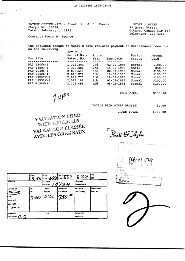 Canadian Patent Document 2106491. Fees 19950201. Image 1 of 1