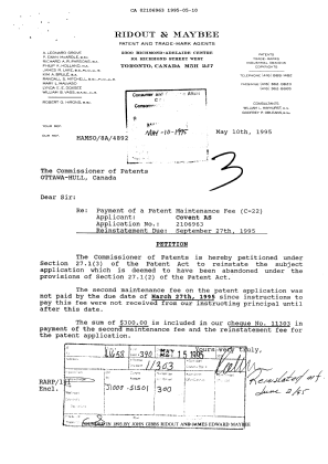 Canadian Patent Document 2106963. Fees 19950510. Image 1 of 1