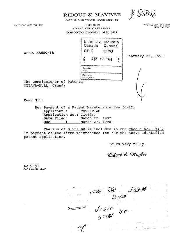 Document de brevet canadien 2106963. Taxes 19980225. Image 1 de 1