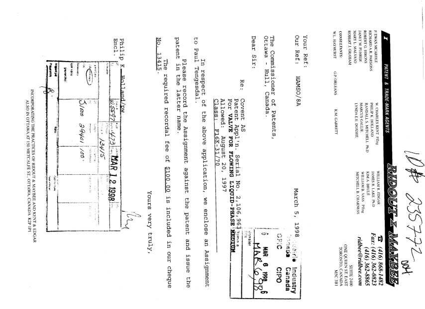 Canadian Patent Document 2106963. Assignment 19980306. Image 1 of 3