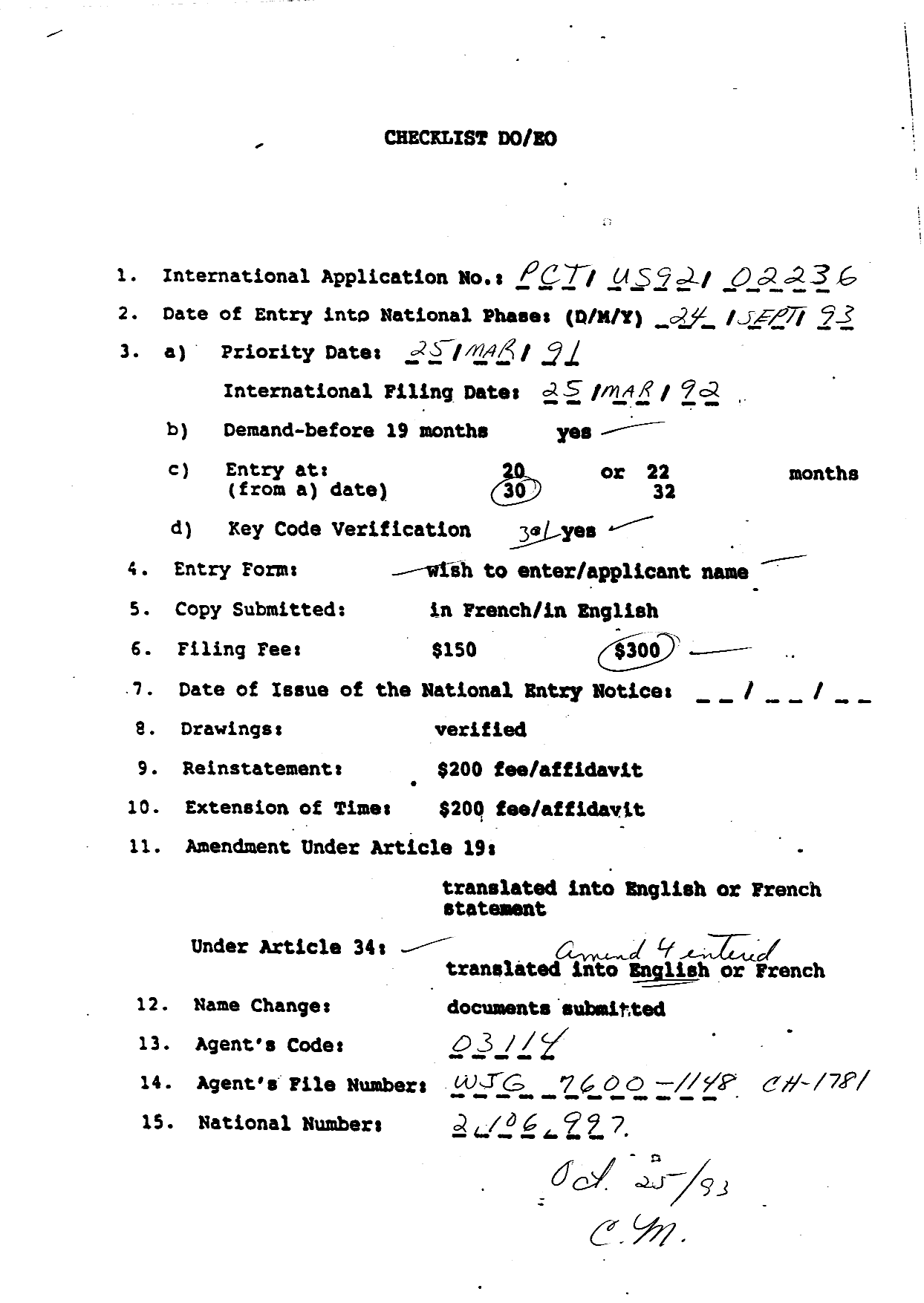 Document de brevet canadien 2106997. Cession 19930924. Image 9 de 9