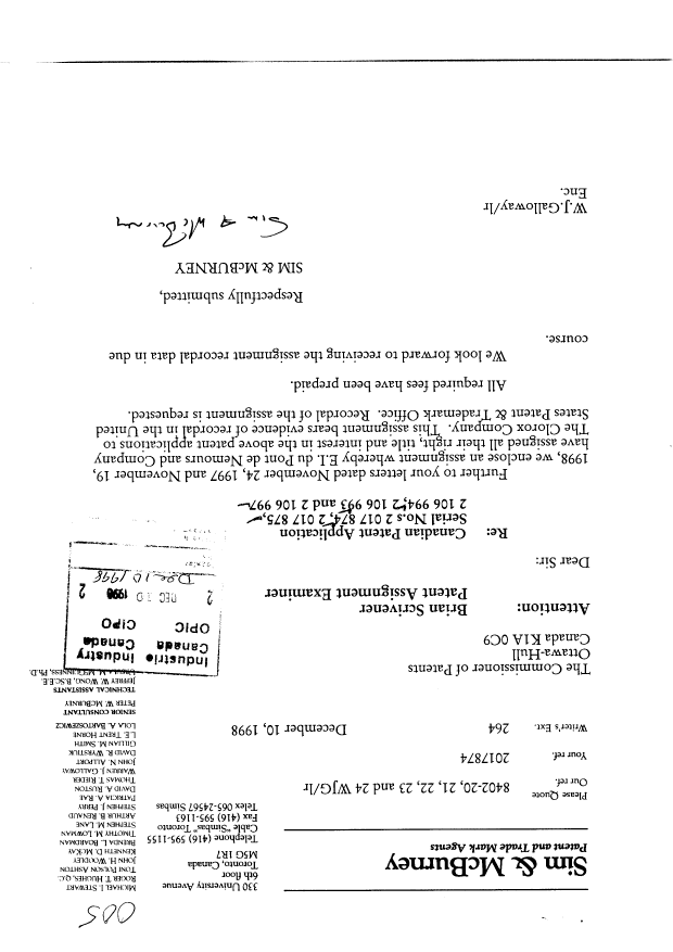 Document de brevet canadien 2106997. Cession 19981210. Image 1 de 6