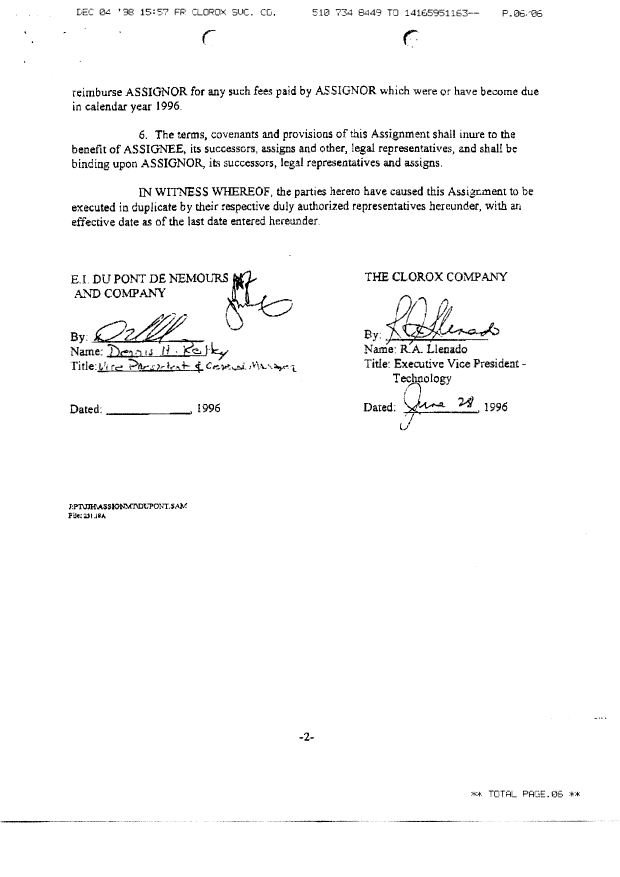 Document de brevet canadien 2106997. Cession 19981210. Image 6 de 6