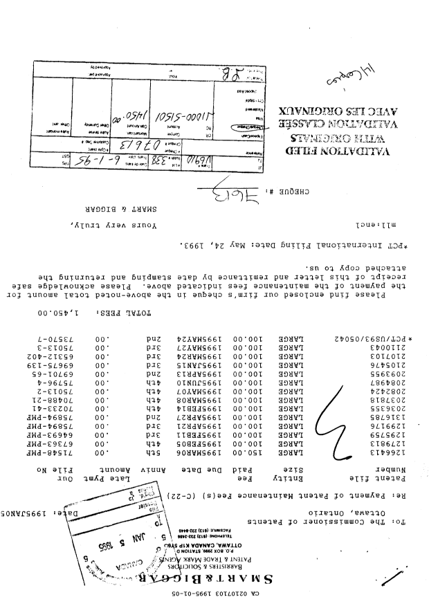 Canadian Patent Document 2107103. Fees 19950105. Image 1 of 1