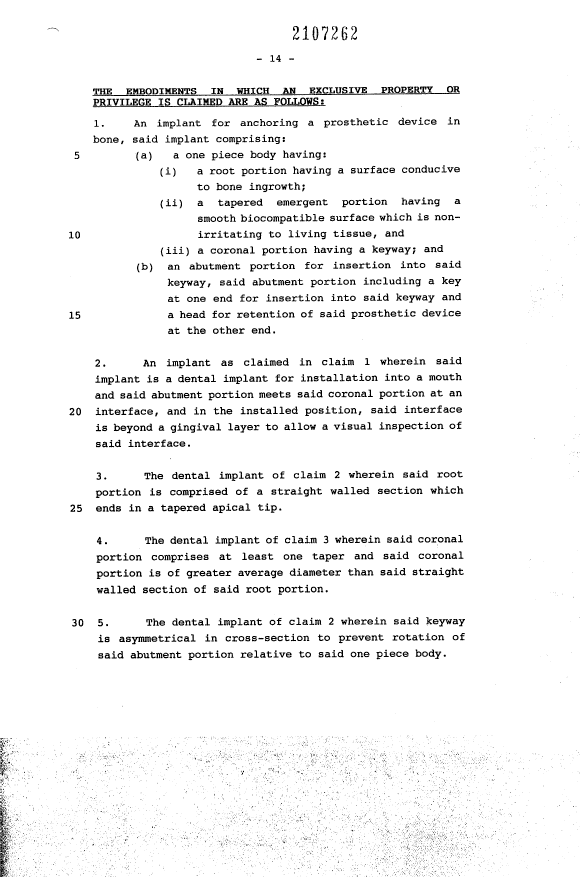 Canadian Patent Document 2107262. Claims 19950603. Image 1 of 4