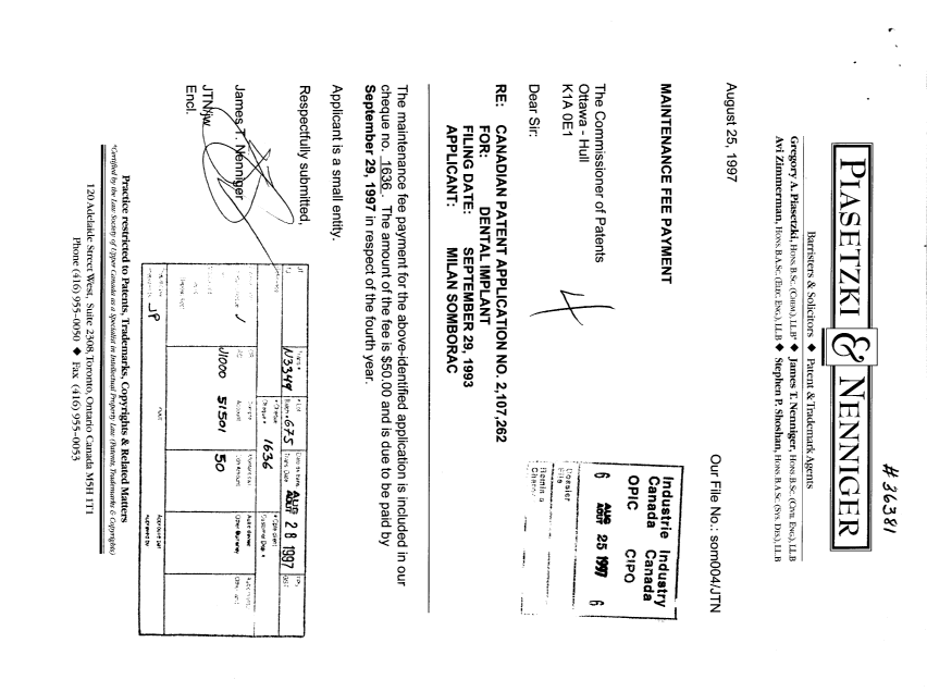 Document de brevet canadien 2107262. Taxes 19970825. Image 1 de 1