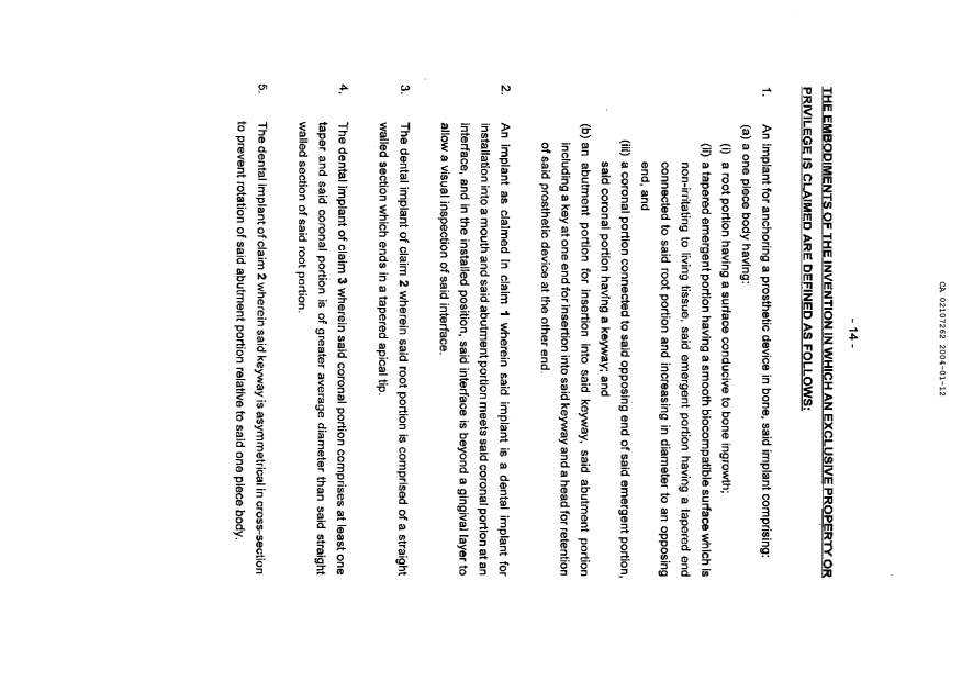Document de brevet canadien 2107262. Revendications 20040112. Image 1 de 3