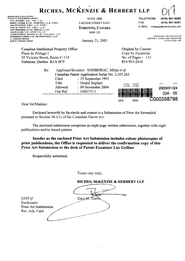 Document de brevet canadien 2107262. Poursuite-Amendment 20050124. Image 1 de 111