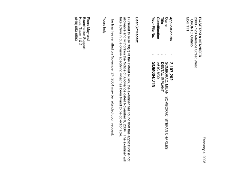 Document de brevet canadien 2107262. Poursuite-Amendment 20050204. Image 1 de 1