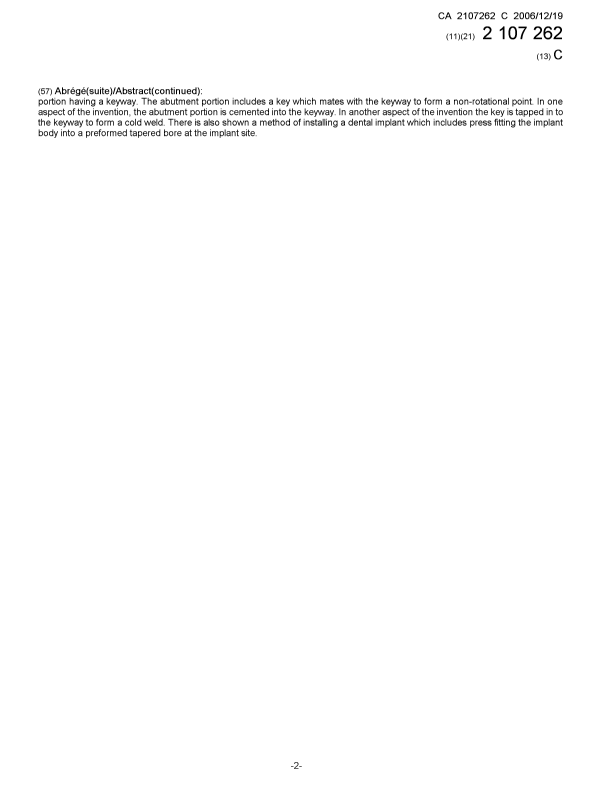 Document de brevet canadien 2107262. Page couverture 20061116. Image 2 de 2