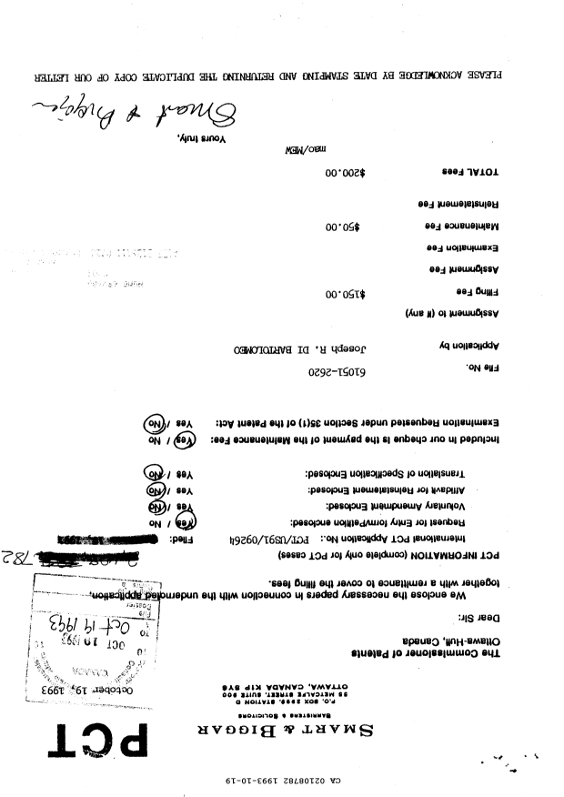 Canadian Patent Document 2108782. Fees 19931019. Image 1 of 1