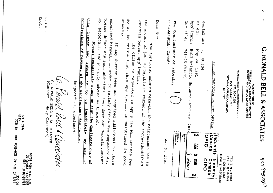 Document de brevet canadien 2109634. Taxes 20010503. Image 1 de 1