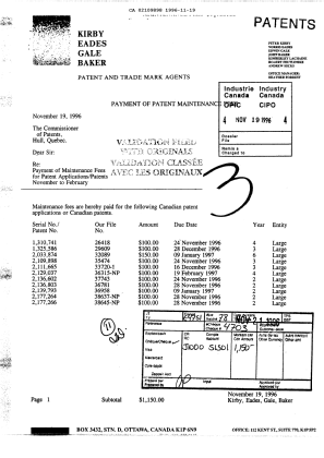 Document de brevet canadien 2109898. Taxes 19961119. Image 1 de 1