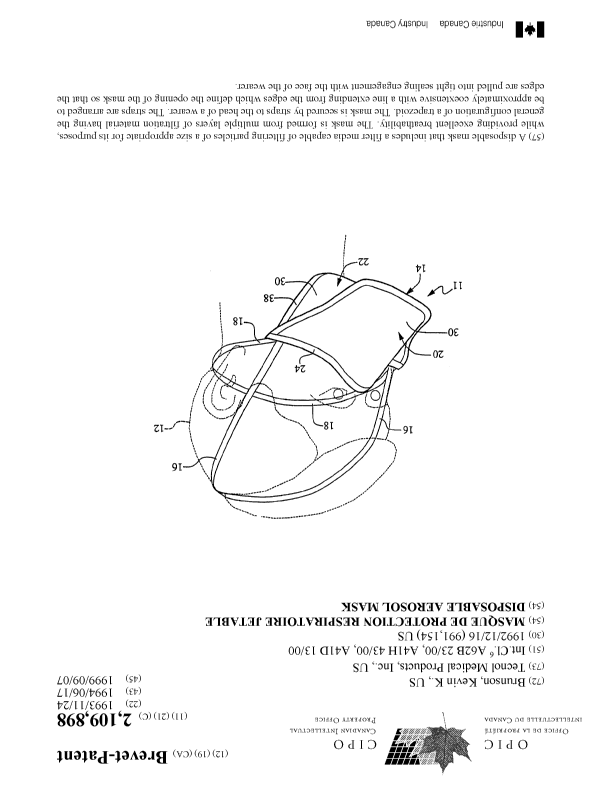 Canadian Patent Document 2109898. Cover Page 19990831. Image 1 of 1