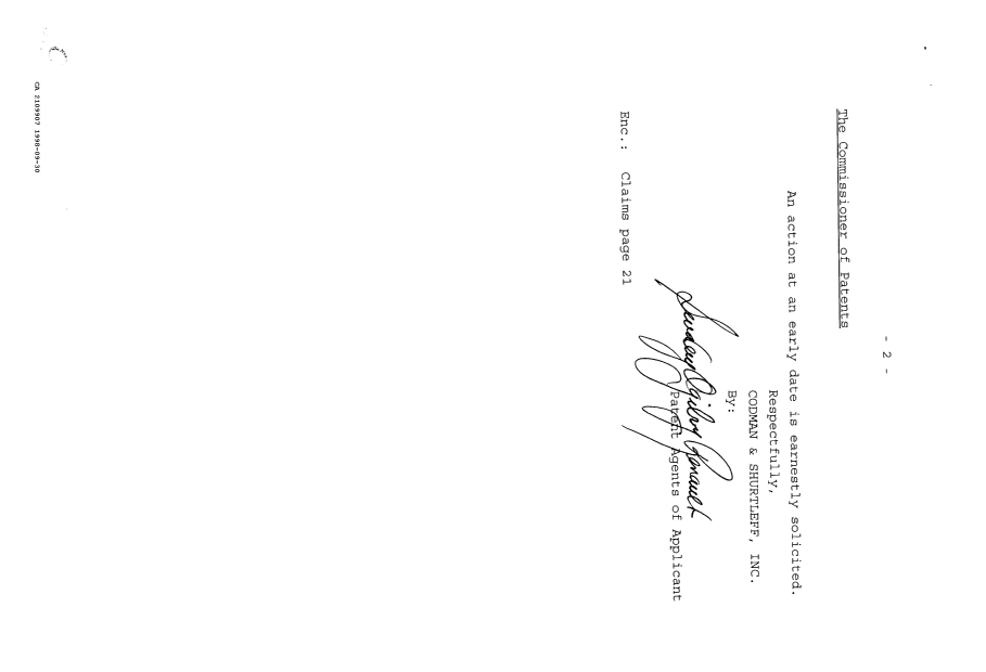 Document de brevet canadien 2109907. Correspondance de la poursuite 19980930. Image 2 de 2