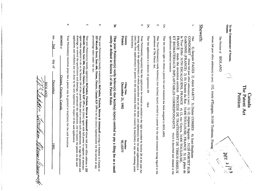 Document de brevet canadien 2110527. Cession 19921202. Image 2 de 5