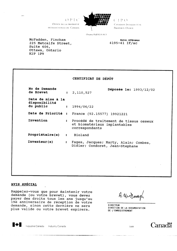 Document de brevet canadien 2110527. Cession 19921202. Image 5 de 5