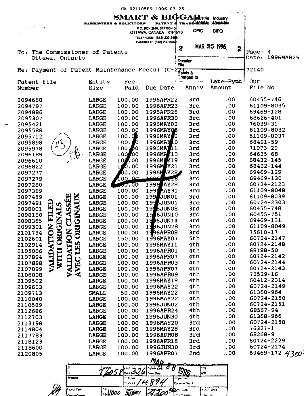 Document de brevet canadien 2110589. Taxes 19960325. Image 1 de 1