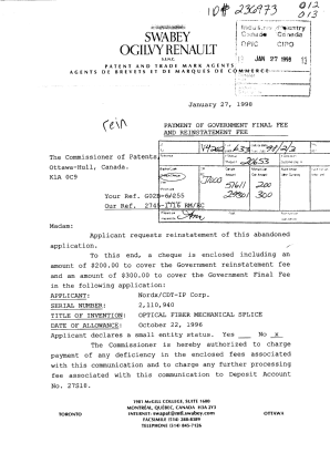 Document de brevet canadien 2110940. Correspondance 19980127. Image 1 de 2