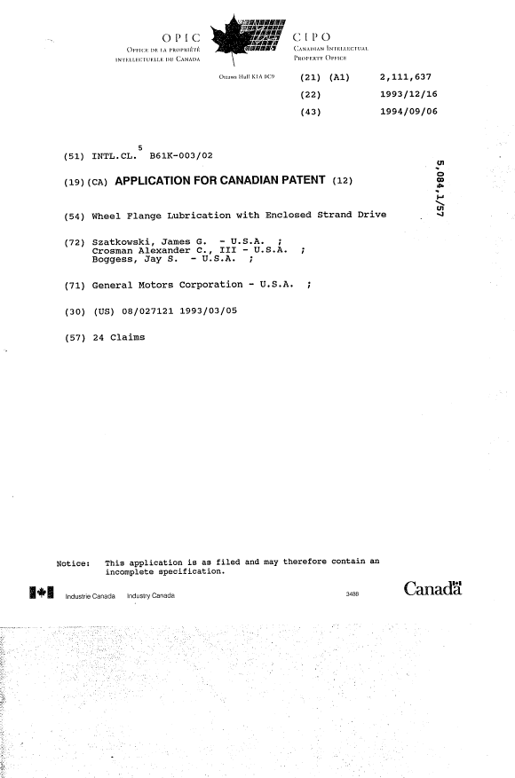 Document de brevet canadien 2111637. Page couverture 19950609. Image 1 de 1