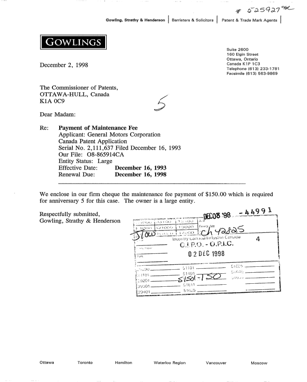 Document de brevet canadien 2111637. Taxes 19981202. Image 1 de 1