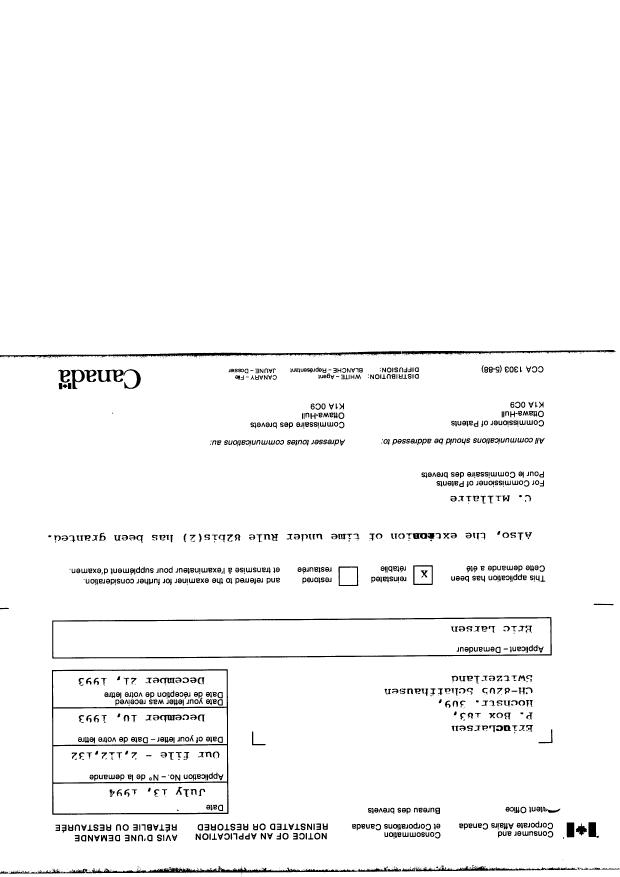 Canadian Patent Document 2112132. Fees 19940713. Image 1 of 4