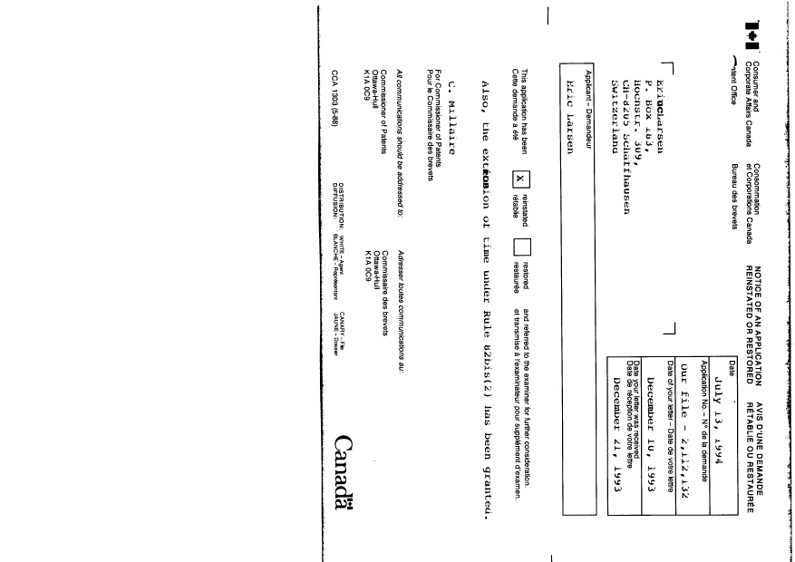Document de brevet canadien 2112132. Taxes 19940713. Image 1 de 4