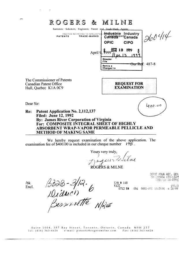 Canadian Patent Document 2112137. Prosecution-Amendment 19990413. Image 1 of 1