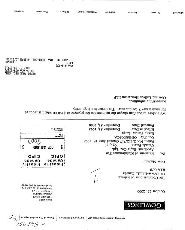 Canadian Patent Document 2112717. Fees 20001025. Image 1 of 1