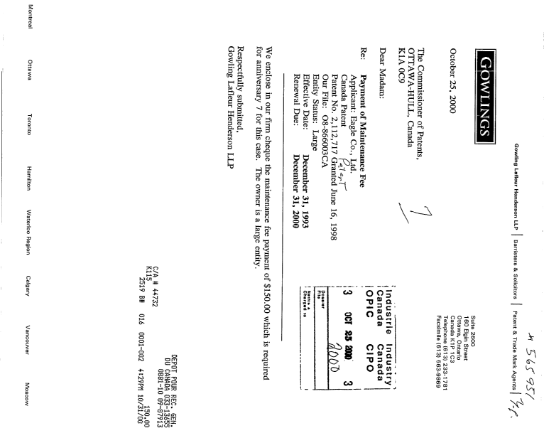 Document de brevet canadien 2112717. Taxes 20001025. Image 1 de 1