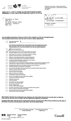 Document de brevet canadien 2113684. Lettre du bureau 19940713. Image 1 de 1