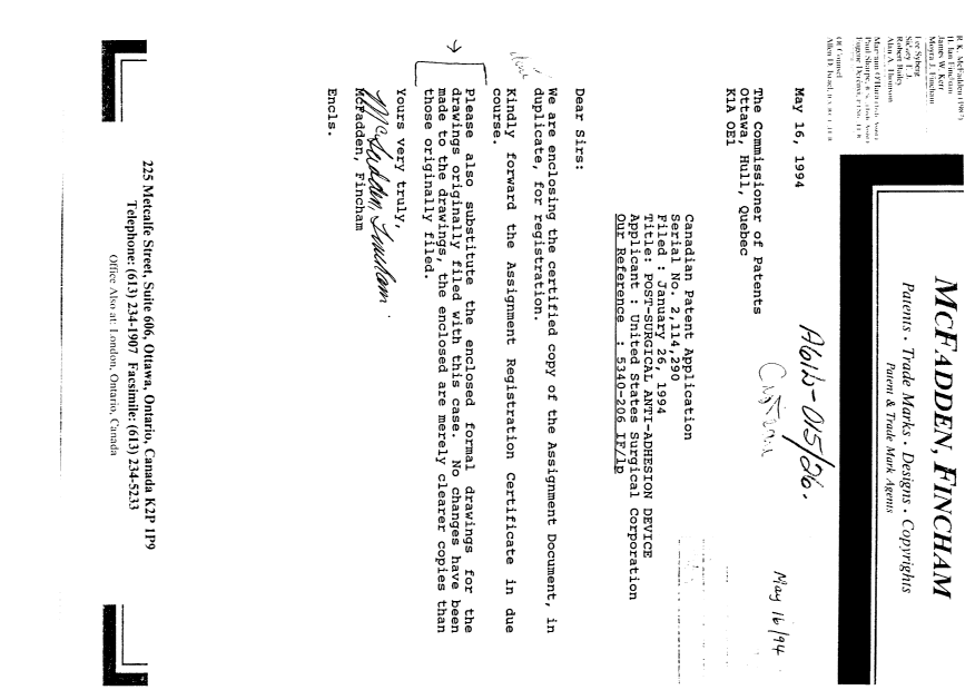 Document de brevet canadien 2114290. Correspondance 19940516. Image 1 de 2