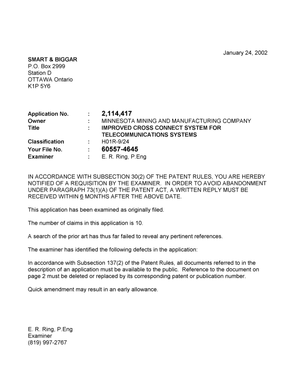 Canadian Patent Document 2114417. Prosecution-Amendment 20020124. Image 1 of 1