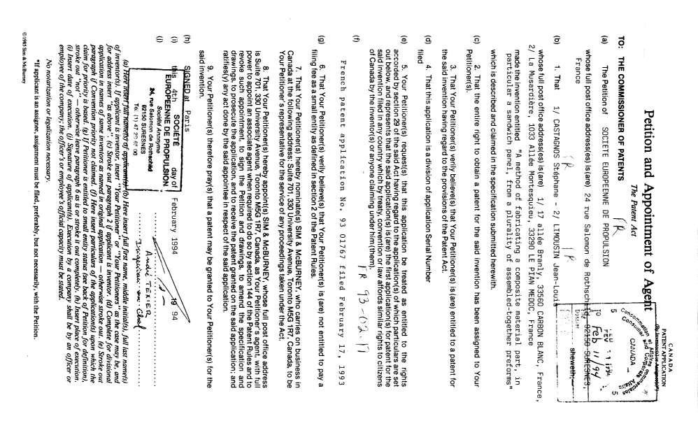 Canadian Patent Document 2115473. Assignment 19940211. Image 2 of 6