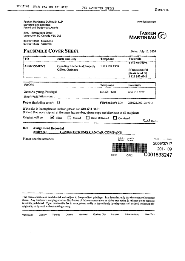 Document de brevet canadien 2115859. Correspondance 20090717. Image 10 de 10