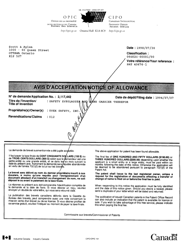 Document de brevet canadien 2117442. Correspondance de la poursuite 19940707. Image 2 de 8